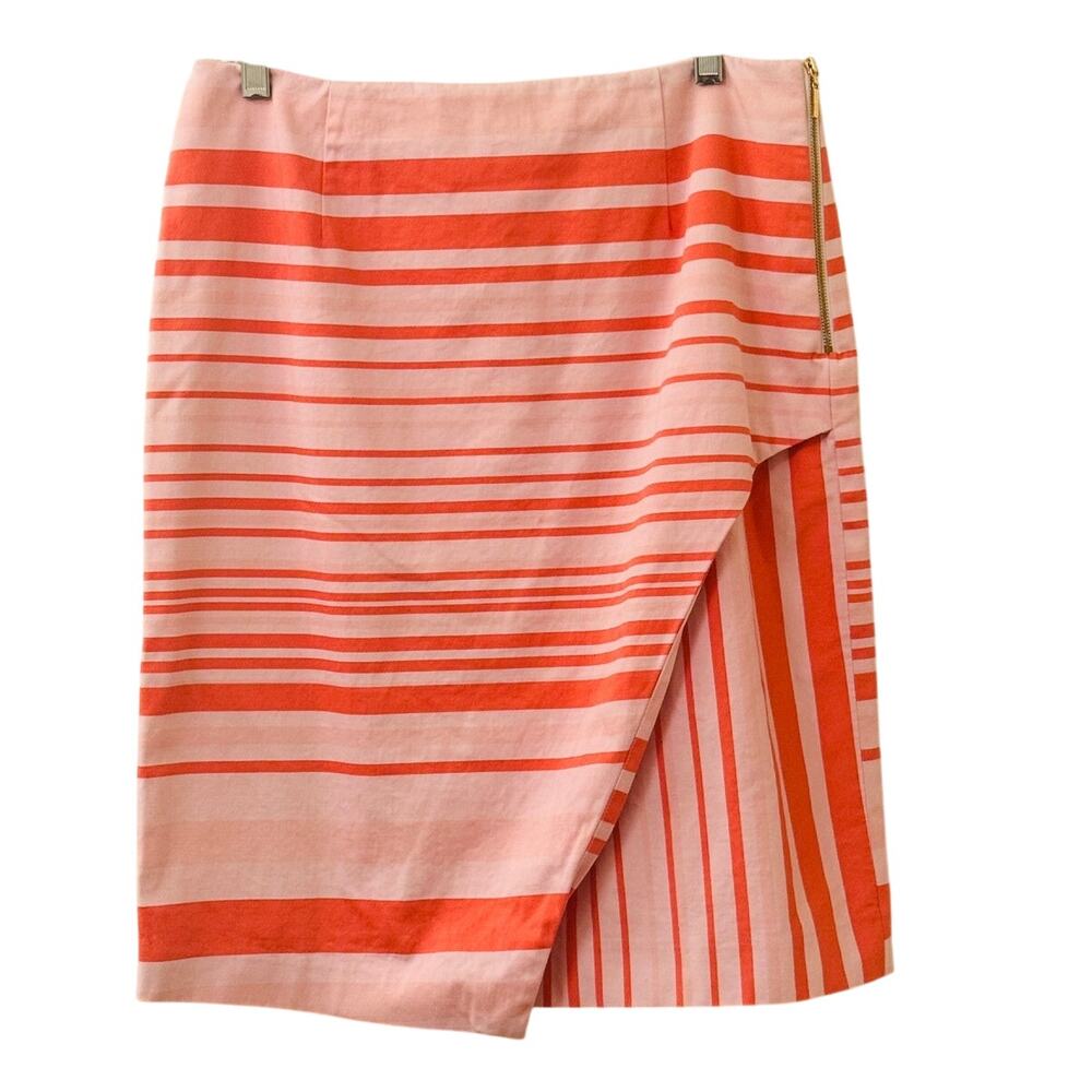 Alex Marie Salmon Striped Straight Pencil Skirt Lined Side Zipper Size 10